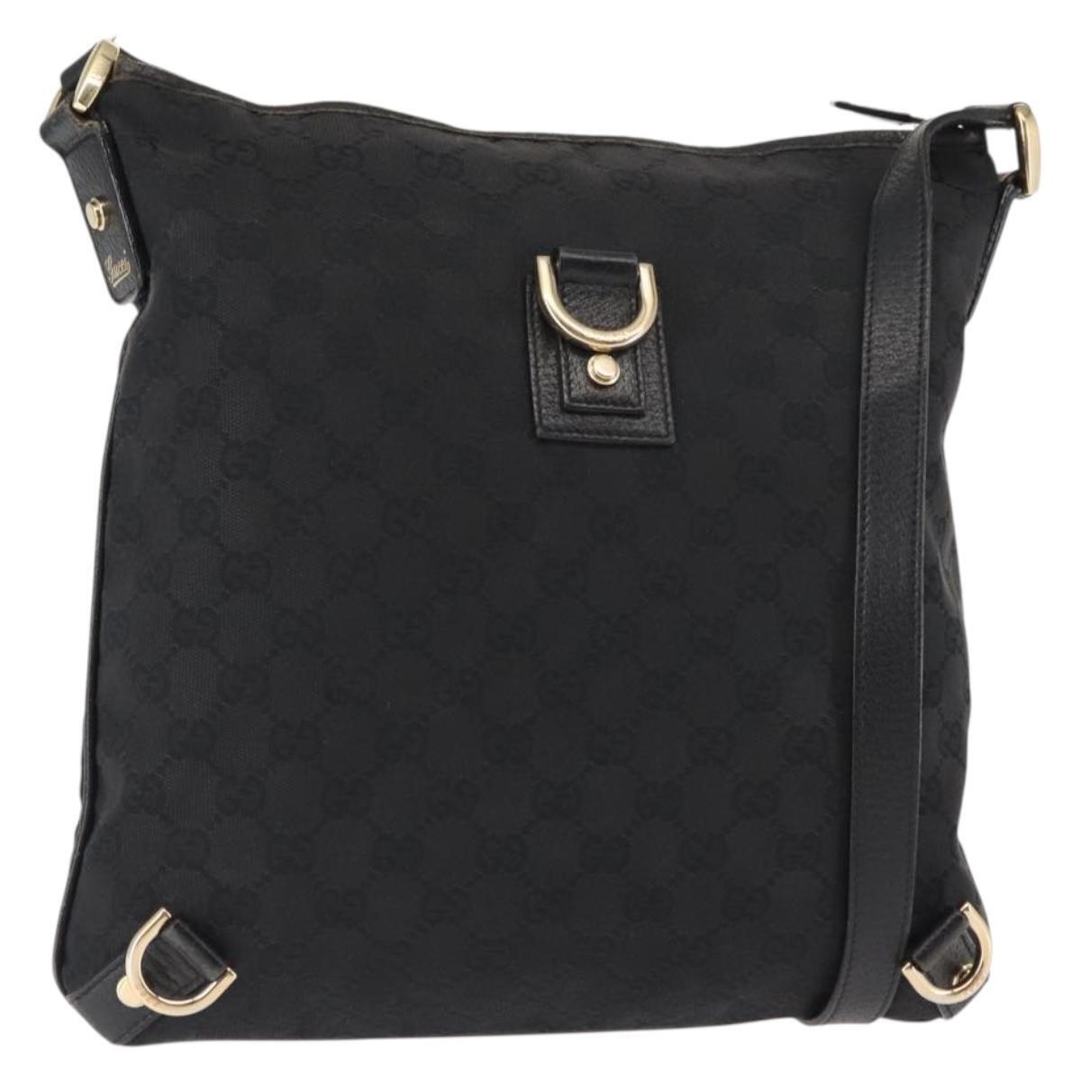 Gucci Gg Canvas Abbey Shoulder Bag Black Gold 131326 Auth Bs29715